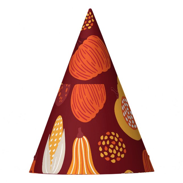Thanksgiving Pumpkin Brown Seamless Pattern. Party Hat (Front)