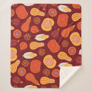 Thanksgiving Pumpkin Brown Seamless Pattern. Sherpa Blanket