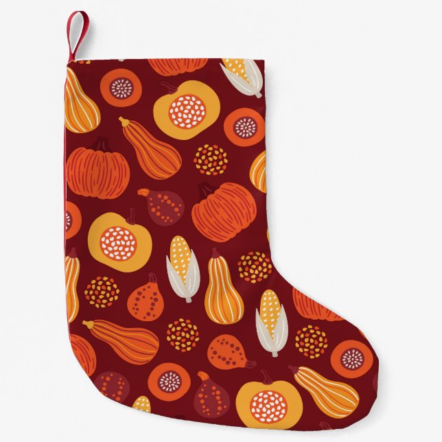Thanksgiving Pumpkin Brown Seamless Pattern. Small Christmas Stocking (Front)