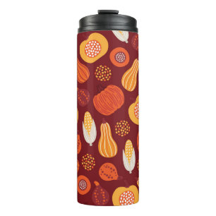 Thanksgiving Pumpkin Brown Seamless Pattern. Thermal Tumbler
