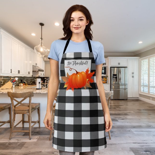 Thanksgiving Pumpkin Buffalo Plaid | Black  Apron (Thanksgiving Pumpkin Buffalo Plaid Apron)