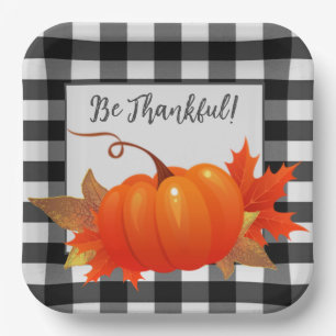 Thanksgiving Pumpkin Buffalo Plaid Paper Plate