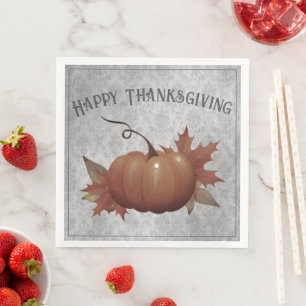 Thanksgiving Pumpkin Damask Grey Napkin