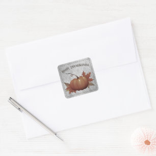 Thanksgiving Pumpkin Damask   Grey Square Sticker