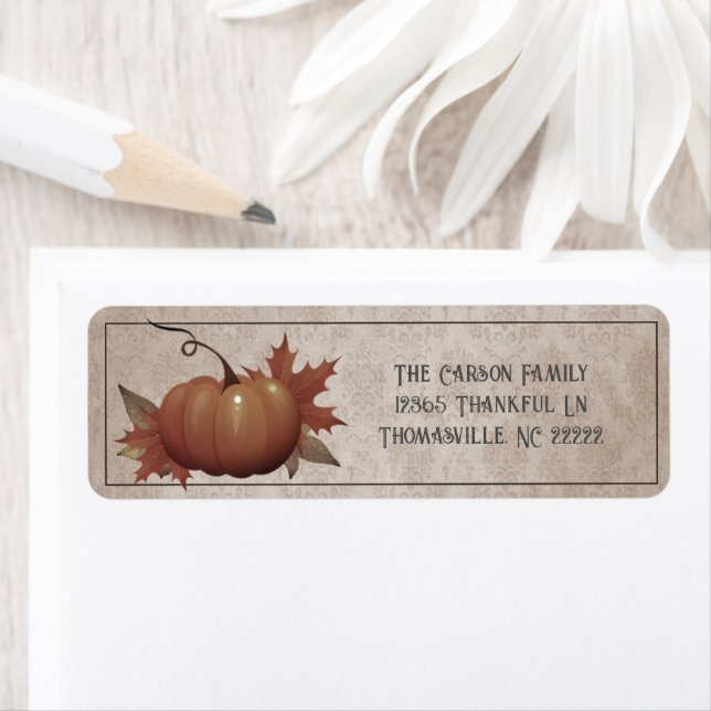Thanksgiving Pumpkin Damask Label (Insitu)
