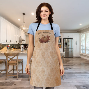 Thanksgiving Pumpkin Damask   Orange Apron