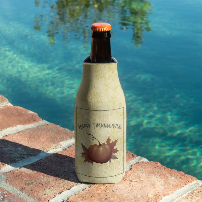 Thanksgiving Pumpkin Damask | Yellow Bottle Cooler (In Situ Pool)