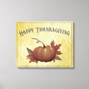 Thanksgiving Pumpkin Damask Yellow Canvas Print