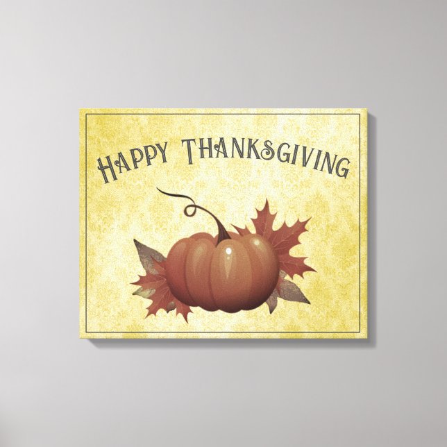 Thanksgiving Pumpkin Damask | Yellow Canvas Print (Front)