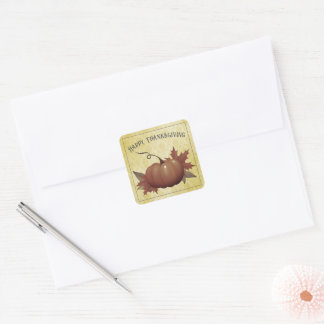 Thanksgiving Pumpkin Damask | Yellow Square Sticker
