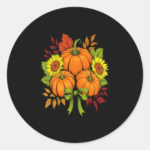 Thanksgiving Pumpkin Fall Floral Autumn Holiday Wo Classic Round Sticker