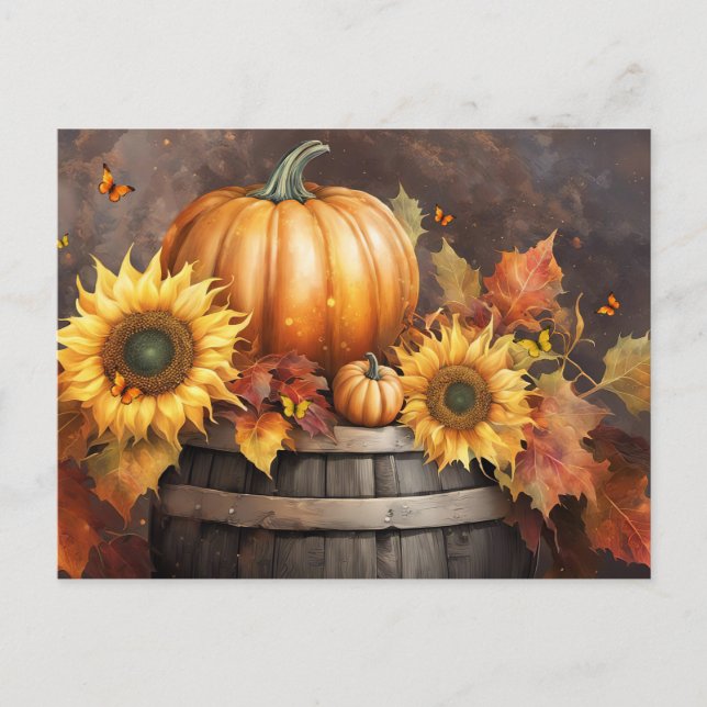 Thanksgiving Pumpkin Fall Foliage Holiday Postcard (Front)