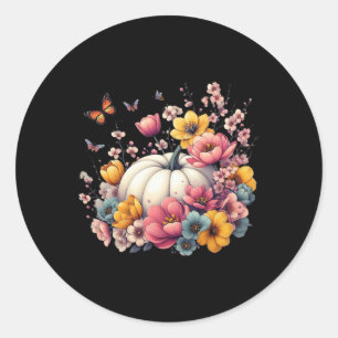 Thanksgiving Pumpkin Flowers Fall Autumn Holiday Classic Round Sticker
