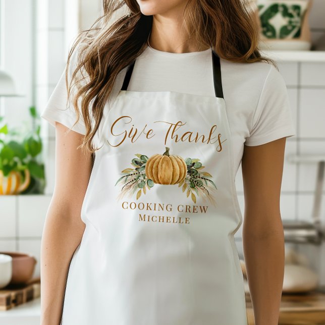 Thanksgiving Pumpkin Give Thanks Cooking Crew Name Apron (Creator Uploaded)