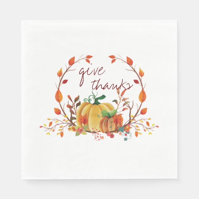 Thanksgiving Pumpkin give thanks Napkin (Front)