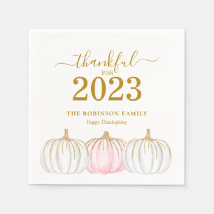 Thanksgiving Pumpkin Gold Script Personalised Napkin