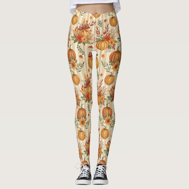 Thanksgiving Pumpkin Harvest Autumn Pattern Leggings (Front)