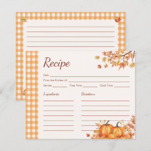 Thanksgiving Pumpkin Harvest Gingham Recipe Card