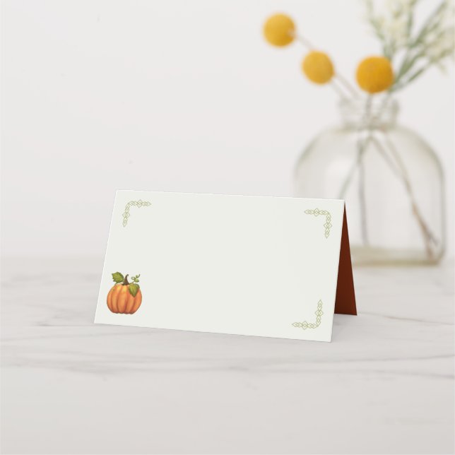 Thanksgiving Pumpkin in Corner Tented Place Cards (Front)