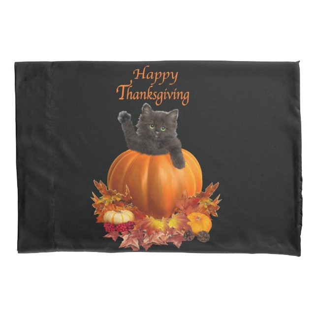 Thanksgiving Pumpkin Kitty Pillowcase (Front)