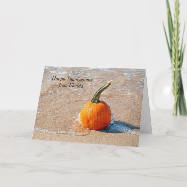 Thanksgiving Pumpkin on the Beach  Card (Front)