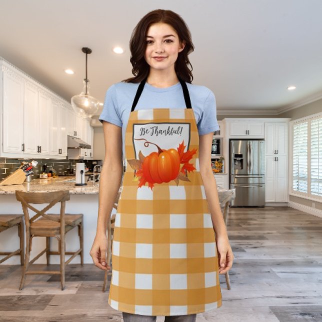 Thanksgiving Pumpkin Orange Buffalo Plaid Apron (Orange Thanksgiving Pumpkin Buffalo Plaid Apron)