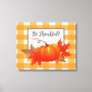 Thanksgiving Pumpkin Orange Buffalo Plaid Canvas Print