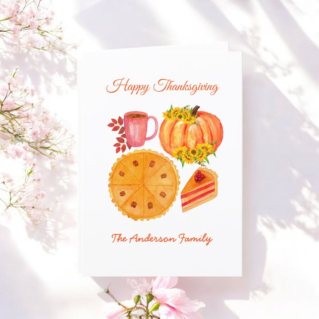 Thanksgiving Pumpkin Pie Orange White Holiday Card (Creator Uploaded)