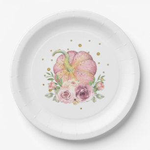 Thanksgiving Pumpkin Pink Gold Paper Plate