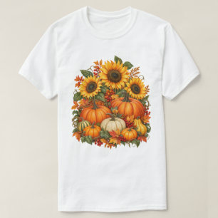 Thanksgiving Pumpkin Sunflower Harvest Fall Autumn T-Shirt