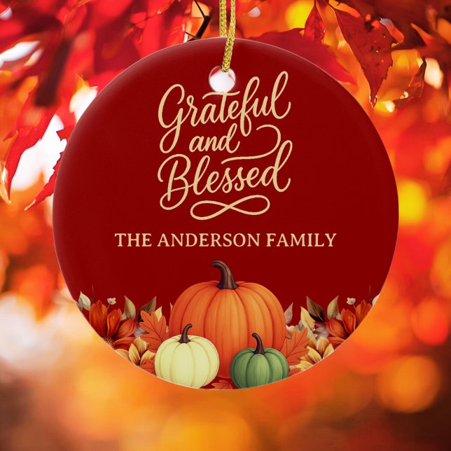 Thanksgiving pumpkin terracotta Grateful blessed Ceramic Tree Decoration (Creator Uploaded)