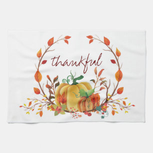 Thanksgiving pumpkin thankful design tea towel