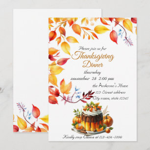 Thanksgiving Pumpkin Watercolor Autumn Invitation