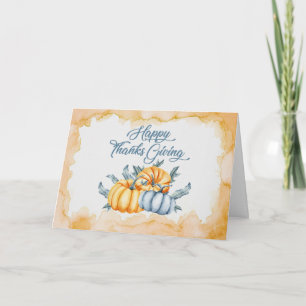 Thanksgiving pumpkin watercolor blue holiday card