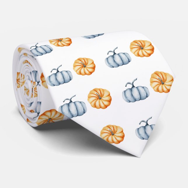 Thanksgiving pumpkin watercolor orange and blue de tie (Rolled)