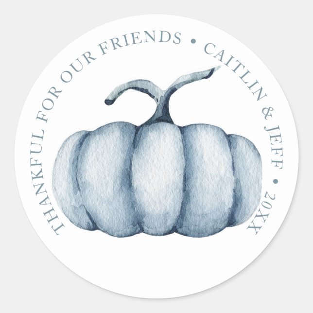 Thanksgiving pumpkin watercolor personalised classic round sticker (Front)