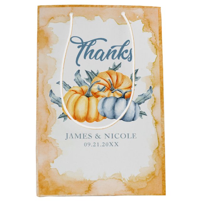 Thanksgiving pumpkin watercolor personalised medium gift bag (Front)