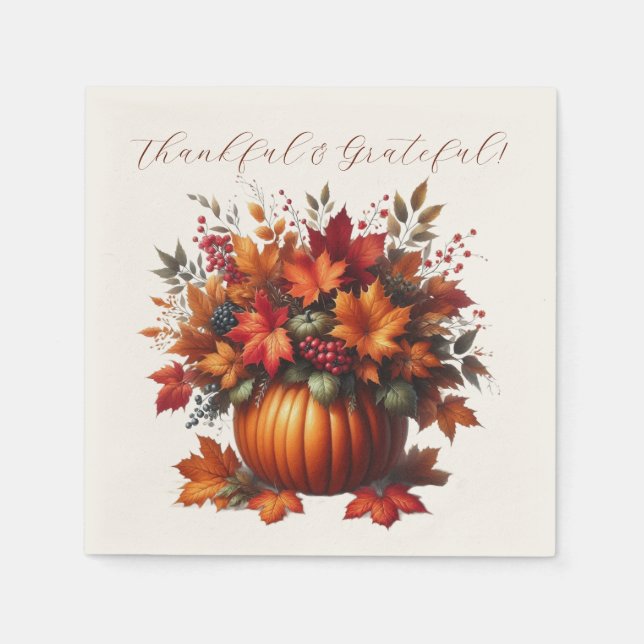 Thanksgiving- Pumpkin with Fall Leaves Napkin (Front)
