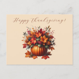 Thanksgiving-Pumpkin with Fall Leaves- Postcard