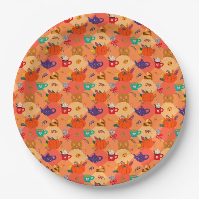 thanksgiving pumpkin wrapping paper plate (Front)