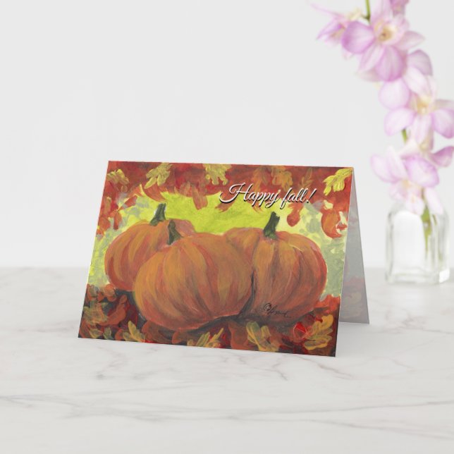 Thanksgiving Pumpkins #1 Fall Autumn Leaves Card (Orchid)
