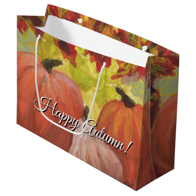 Thanksgiving Pumpkins #2 Fall Autumn Leaves Large Gift Bag (Front Angled)