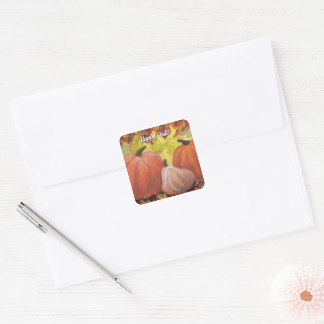 Thanksgiving Pumpkins #2 Fall Autumn Leaves Square Sticker (Envelope)