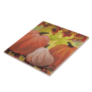Thanksgiving Pumpkins #2 Fall Autumn Leaves Tile