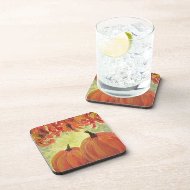 Thanksgiving Pumpkins #3 Fall Autumn Leaves Coaster (Right Side)