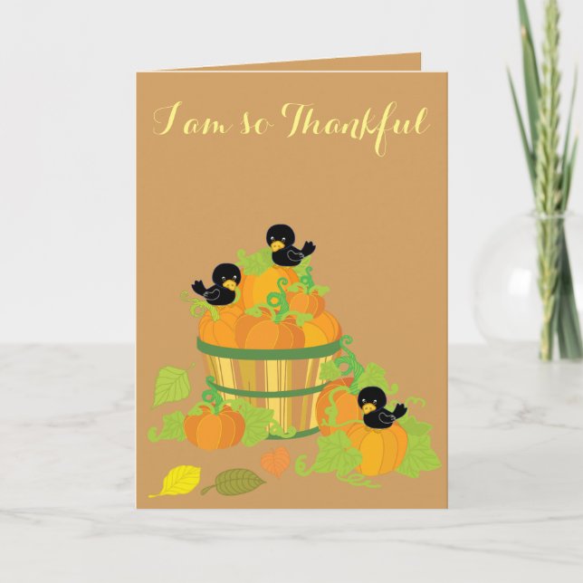 Thanksgiving Pumpkins and Birds Holiday Card (Front)