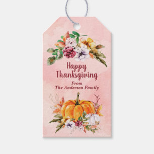 Thanksgiving Pumpkins And Flowers Gift Tags