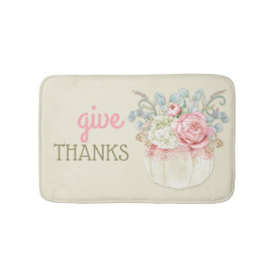 Thanksgiving Pumpkins Autumn Fall Pink Ivory Sage Bath Mat
