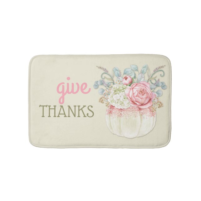 Thanksgiving Pumpkins Autumn Fall Pink Ivory Sage Bath Mat (Front)