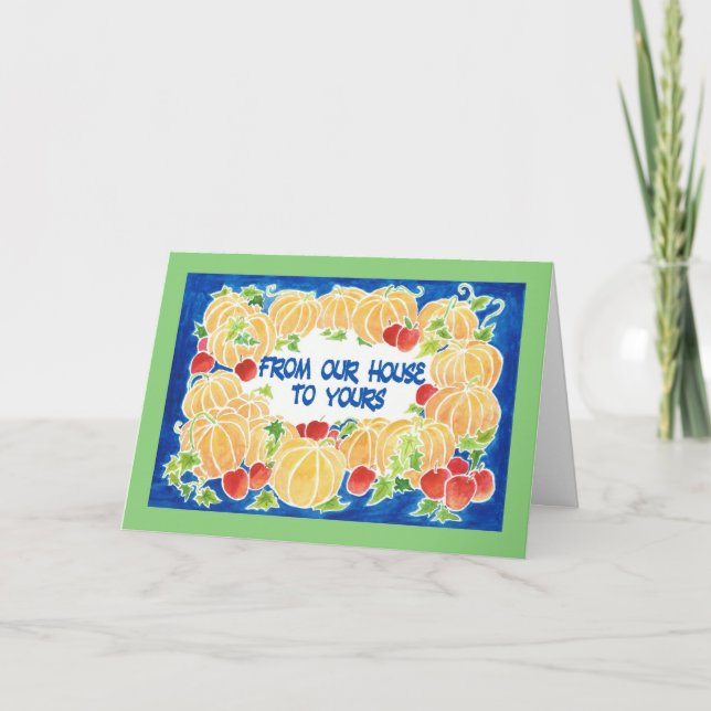 Thanksgiving Pumpkins Card, Our House to Yours Holiday Card (Front)